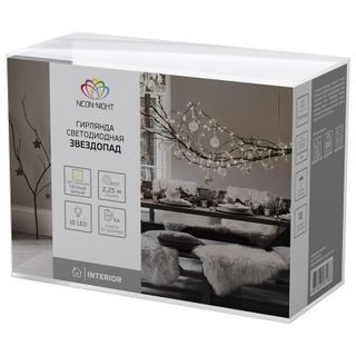 Гирлянда светодиодная Звездопад красная 10 LED, 2,25 м, прозрачный ПВХ, теплый белый свет свечения, 