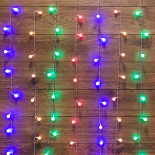 ДОЖДЬ 1,5х1,5 м, с насадками шарики диаметр 18мм, прозрачный ПВХ, 144 LED, Мультиколор IP20, не соед